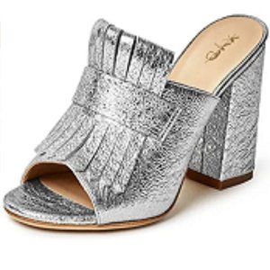 XYD Silver Open Toe Mule High Chunky Heel Sandals